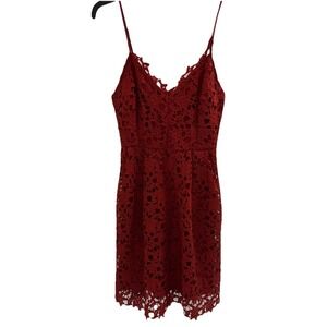 ASTR The Label Womens Med Maroon Lace Overlay A Line Midi Dress Adj Strap Party